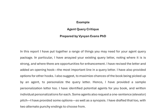 provide an agent query letter and reader report